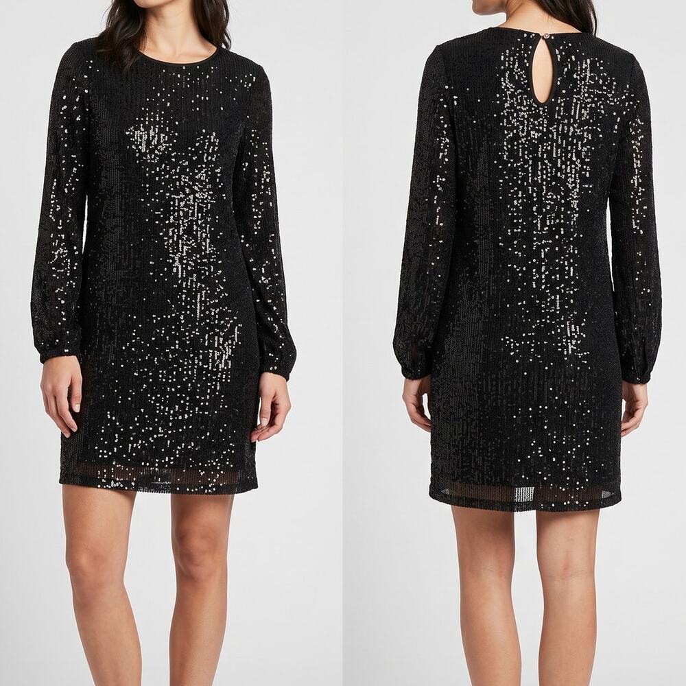 Studio Y Small Black Sequin Long Sleeve Coctail Party Special Occasion Dress